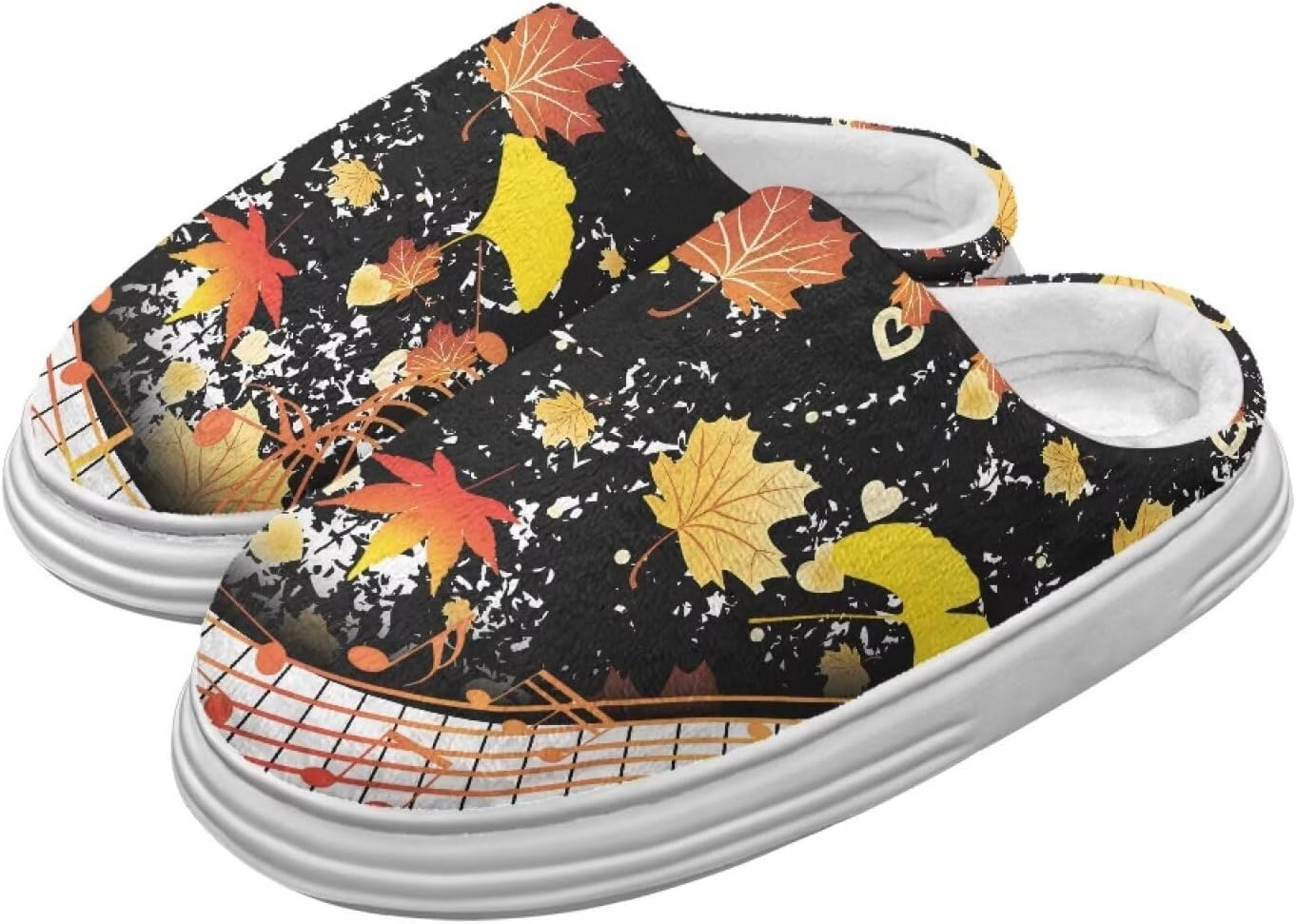 

Тапочки Chririnla на День Благодарения для женщин и мужчин, мягкие, уютные, комфортные, плюшевые, легкие, без шнурков, для дома и улицы, с противоскользящей подошвой из EVA, Artistic Maple Leaf Notes