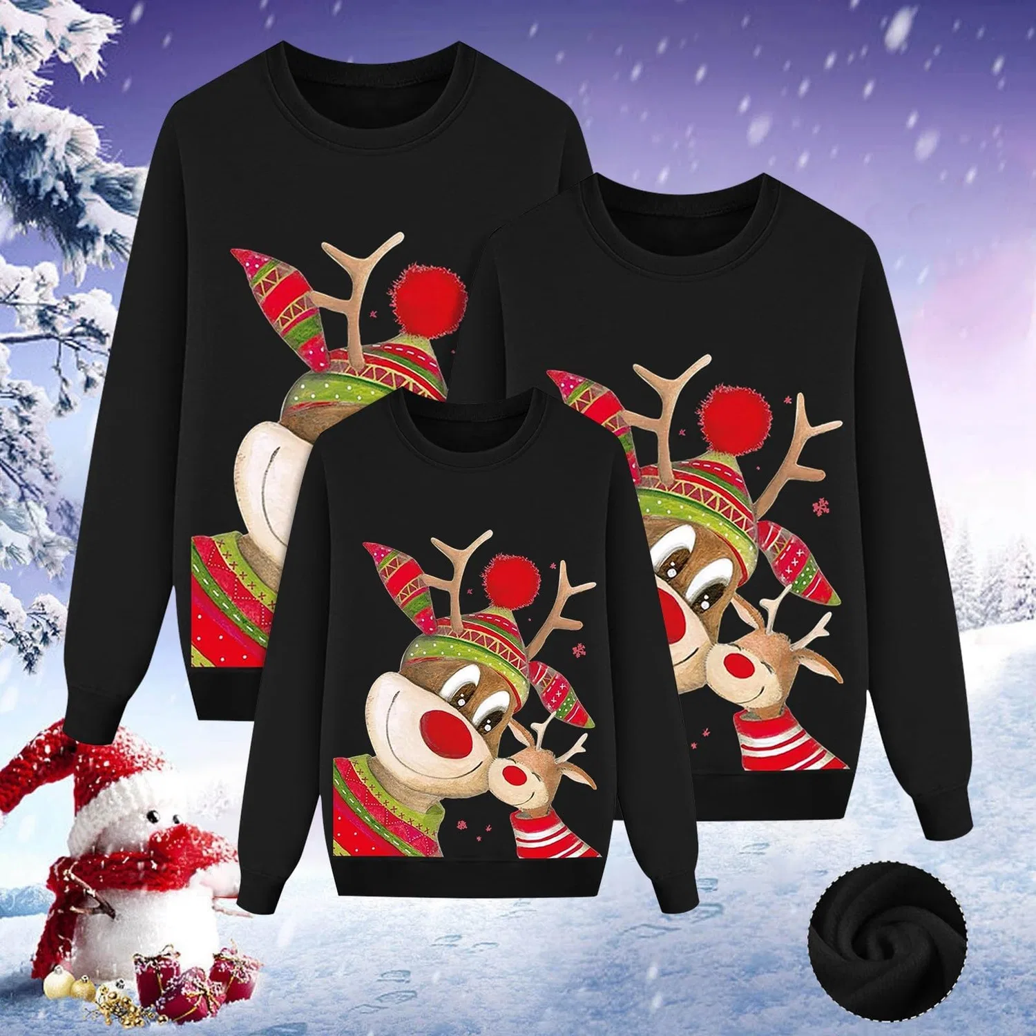 Женский свитшот с длинным рукавом с принтом оленя Family Christmas Sweater, 0614 — фото 2