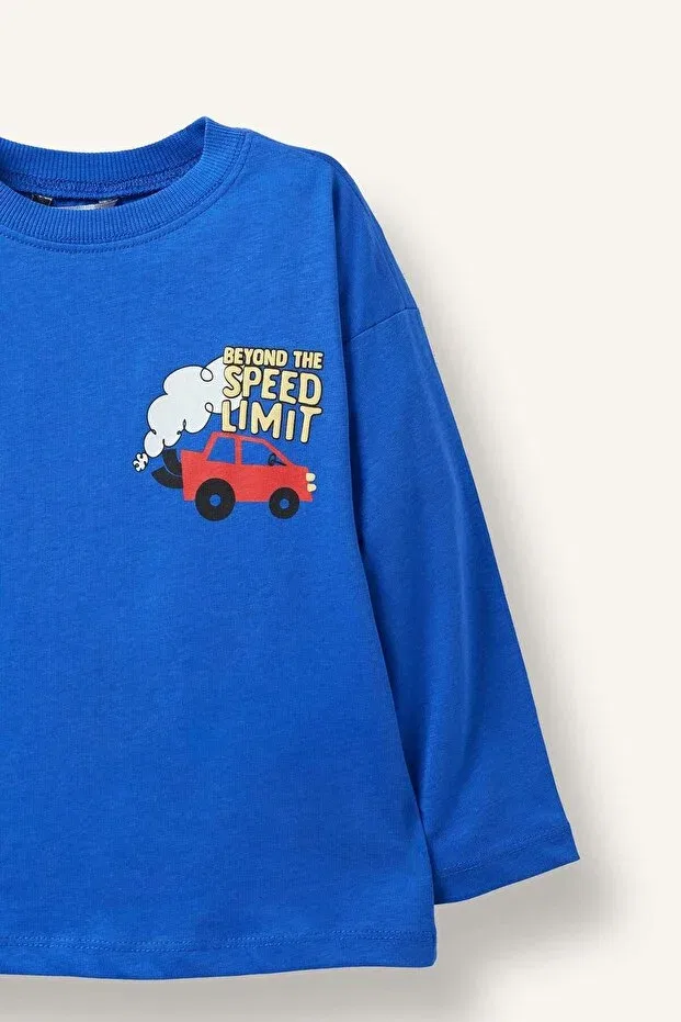 Детская футболка для мальчиков с принтом Oversize Crew Neck Printed Long Sleeve Defacto, Blue-Be114 — фото 2