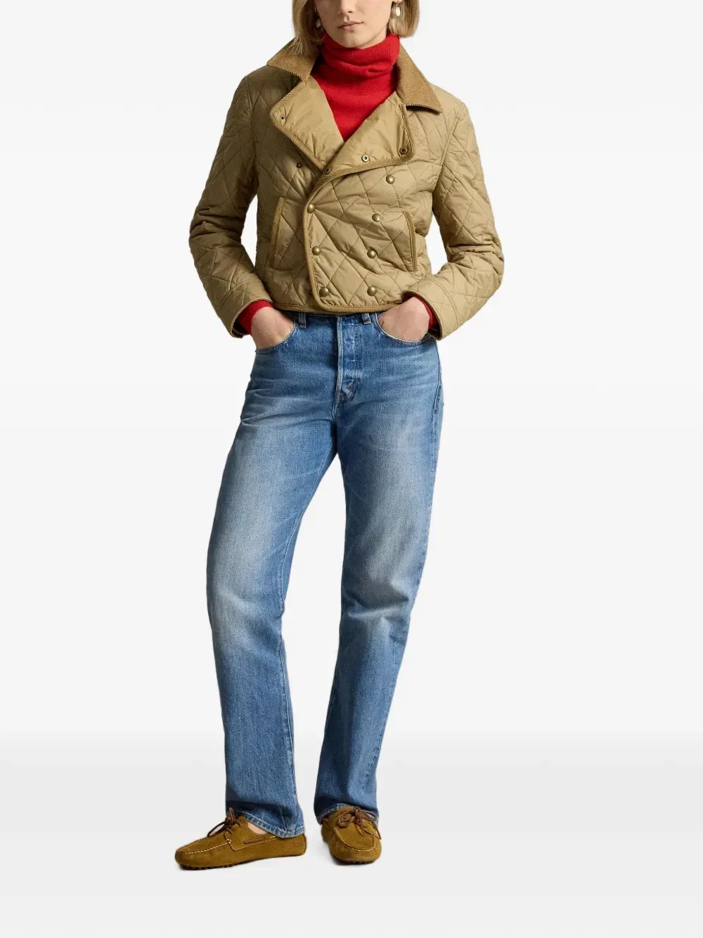 Стеганая двубортная куртка Polo Ralph Lauren, бежевый — фото 2