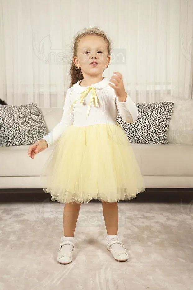 Детское платье для девочек с воротничком Neocotton, Long Yellow