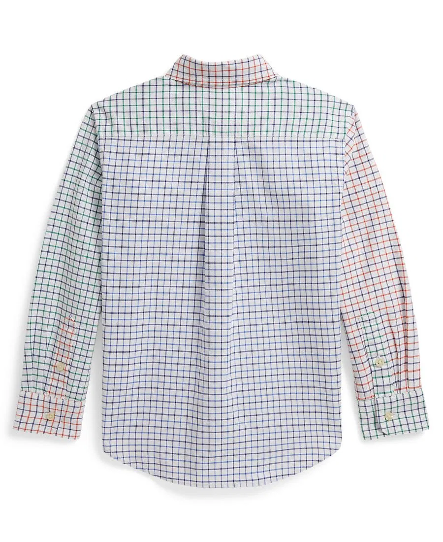 Детская рубашка-оксфорд из хлопка с принтом Tattersall Polo Ralph Lauren, 7325 Tattersall Funshirt — фото 2