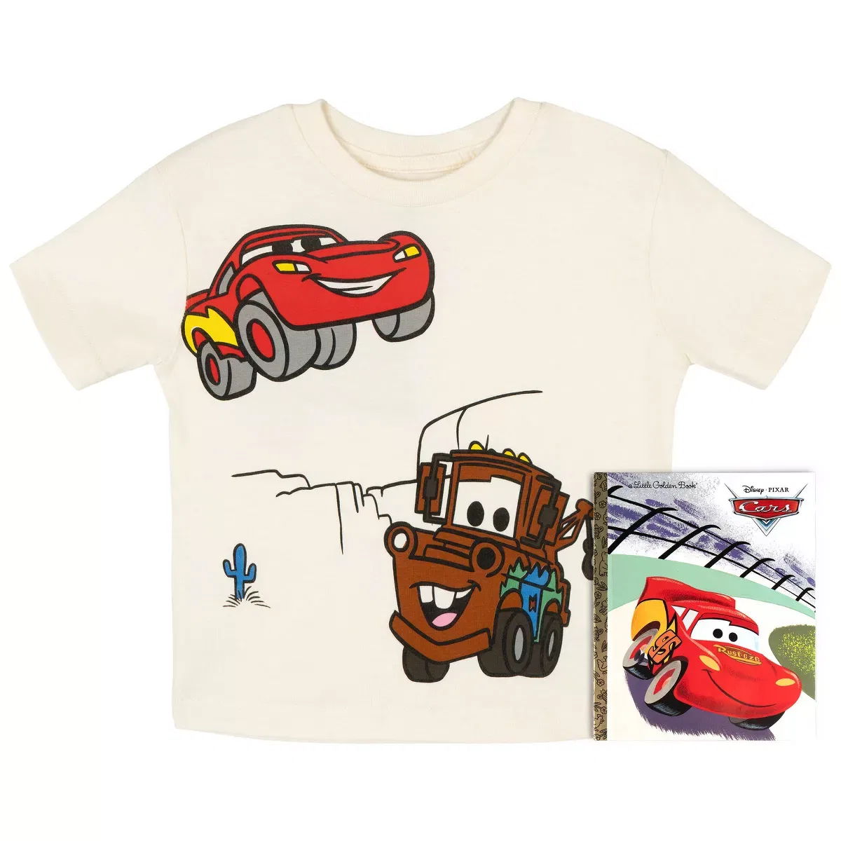 Детский комплект футболки и книги с принтом Lightning McQueen Tow Mater Disney, Cream