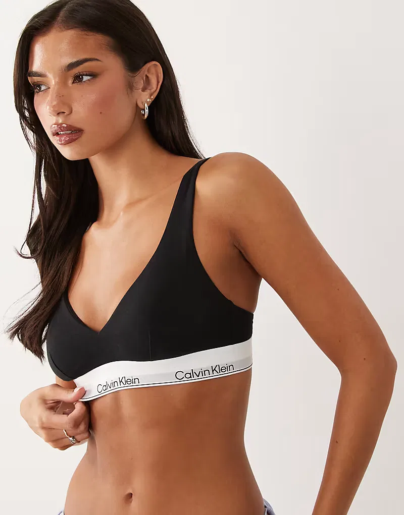 Бюстгальтер-треугольник Calvin Klein Icon Cotton Modal с эффектом пуш-ап, черный