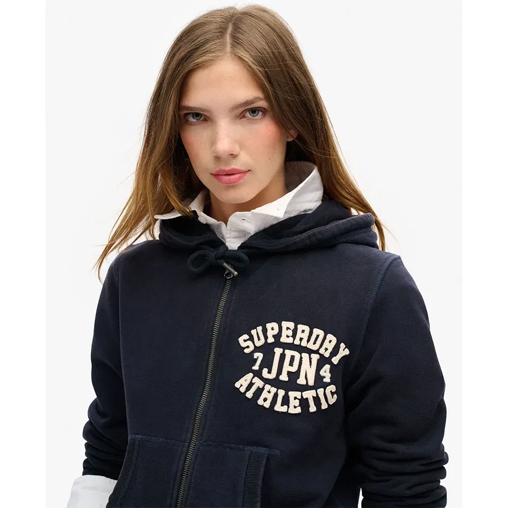 Худи Athletic Relaxed Crop full zip Superdry, синий — фото 3