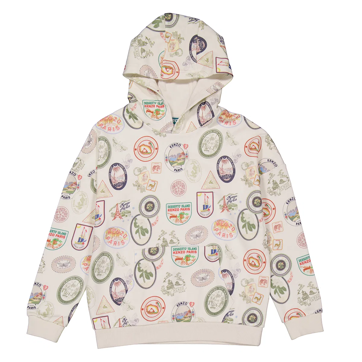 Худи с принтом Kids All-Over Graphic Print Cotton Hoodie Kenzo, Ivory