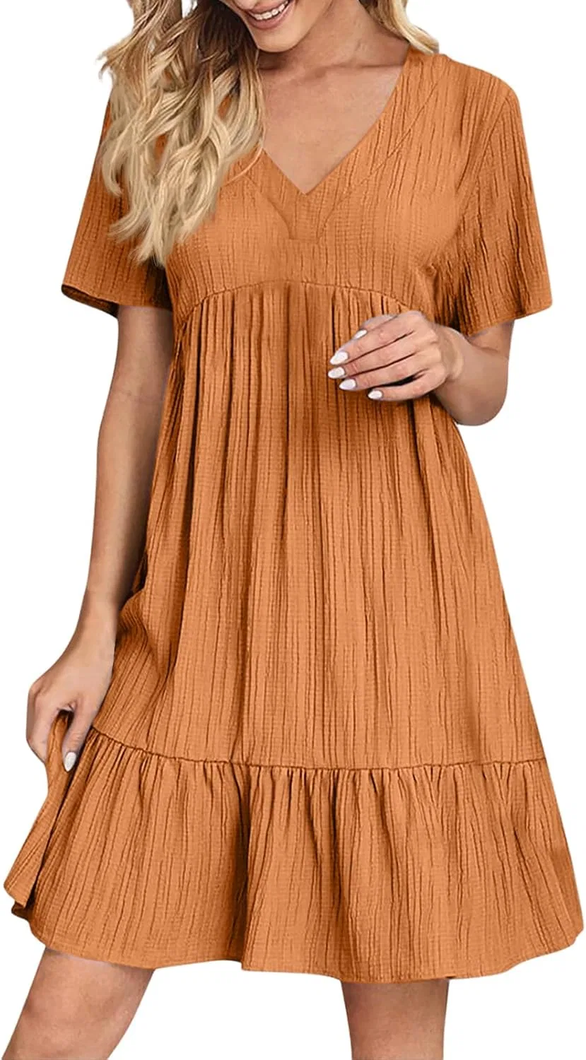 Женское повседневное платье с V-образным вырезом Relaxed Fit, Saffron