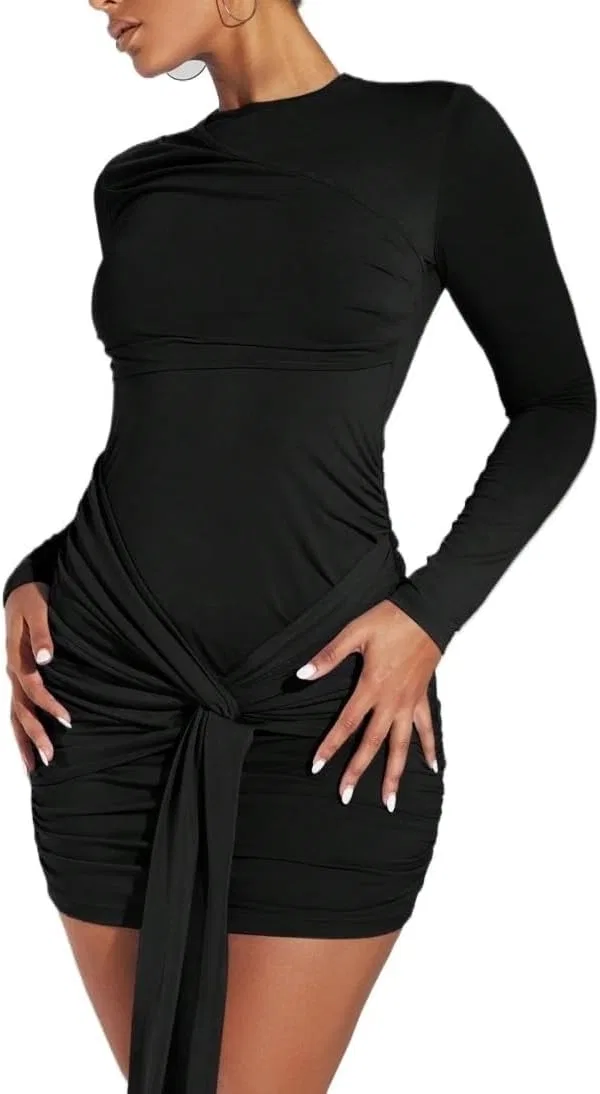 Женское повседневное мини-платье с узлом Bodycon, Black