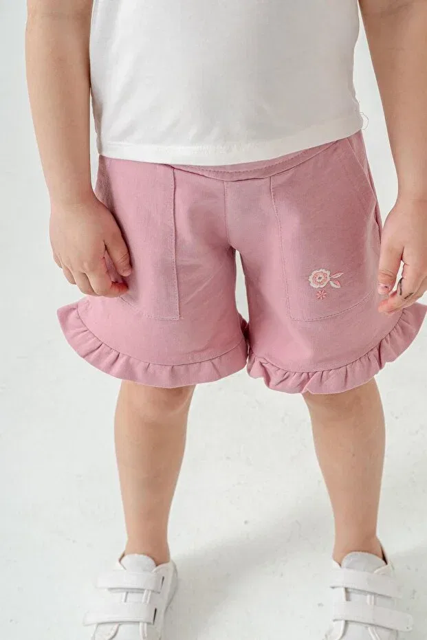 Детские шорты для девочек с цветочной вышивкой Mışıl Kids, Pink — фото 3