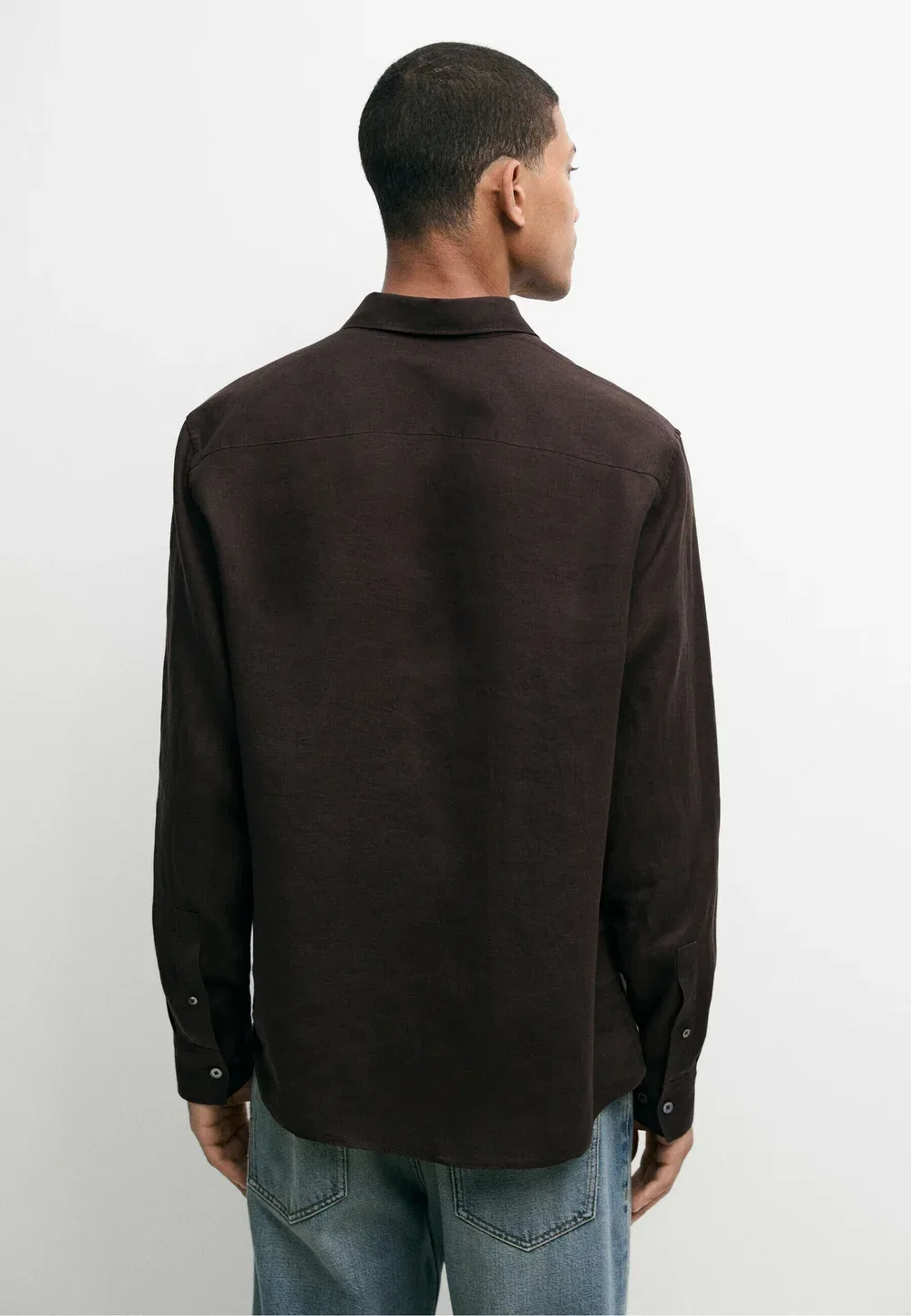 Рубашка из 100% льна, стандартного кроя Massimo Dutti, Dark Brown — фото 2
