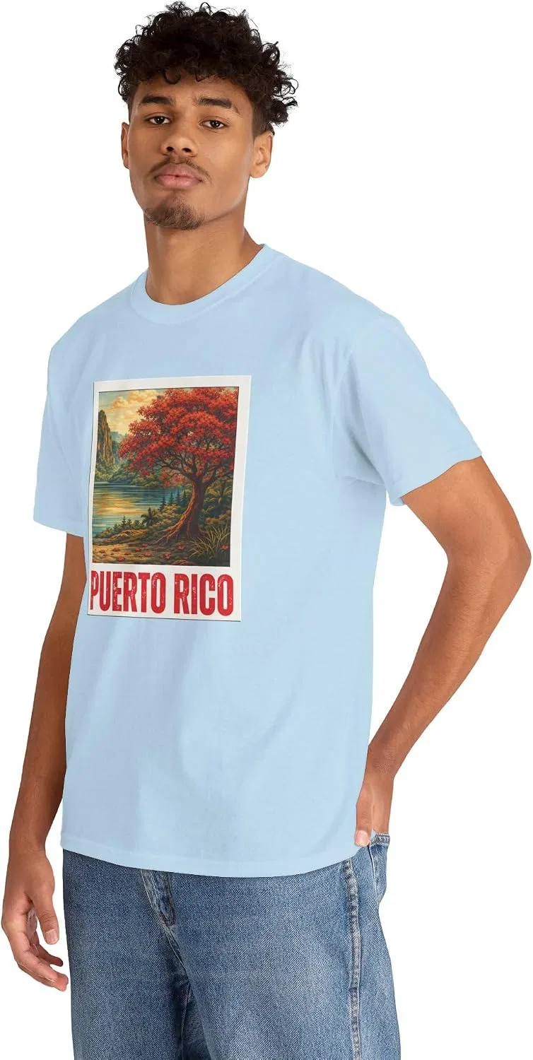 Мужская футболка с принтом Puerto Rico Scenic Boricua Heritage Mountain Flamboyan, светло-синий — фото 4