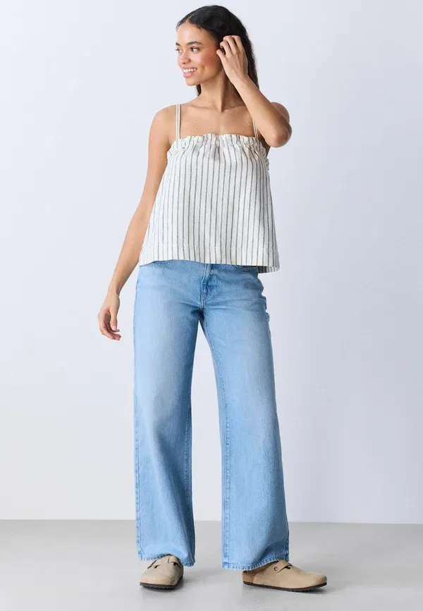 Топ с регулируемыми бретелями Petite fit - strappy denim top Next, Ecru Stripe, экрю — фото 2