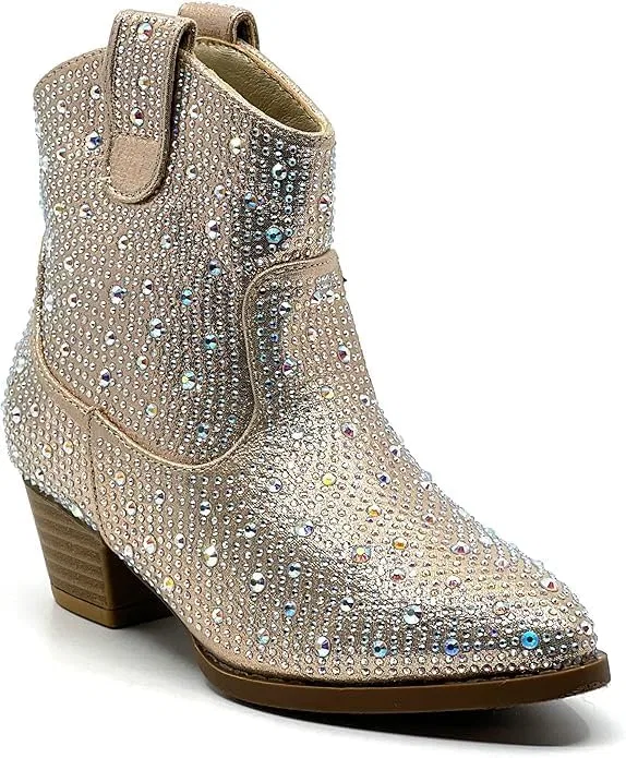 Детские сапоги для девочек с принтом Forever Girls Rhinestone Cowboy Boots Forever Link, Champagne Rhinestone
