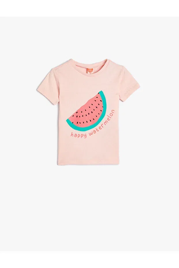 Детская хлопковое футболка с принтом Watermelon Printed Koton, Rose