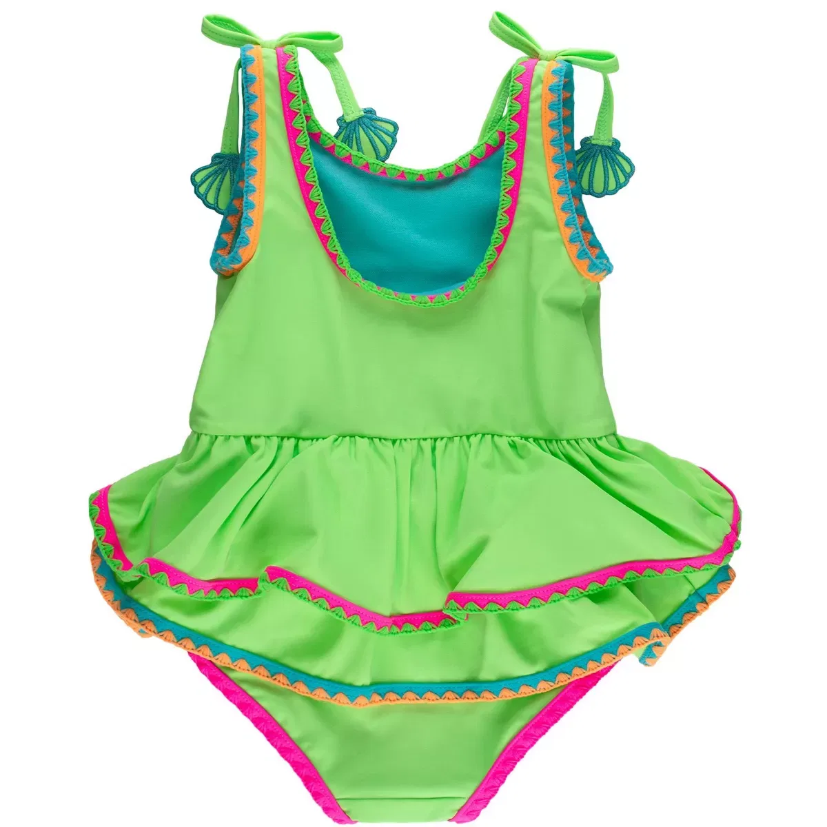 Детский купальник для девочек с кружевными деталями RuffleButts, Neon Honeydew — фото 2