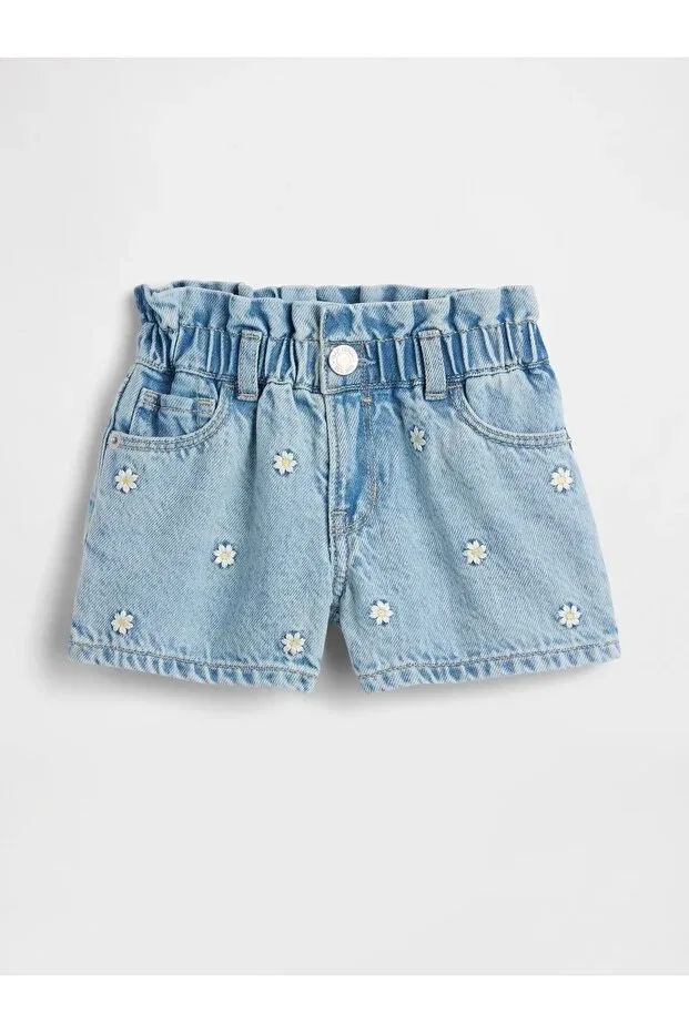 Детские шорты для девочек джинсовые с вышивкой Gap, Light Blue000