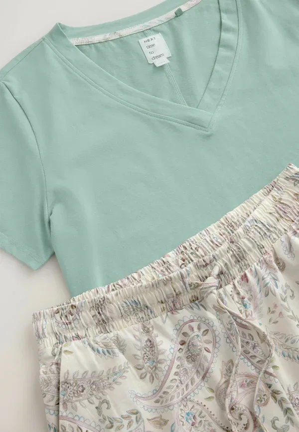 Комплект пижамы хлопковый Pyjama set Next, Sage Green Paisley Floral, зеленый — фото 2