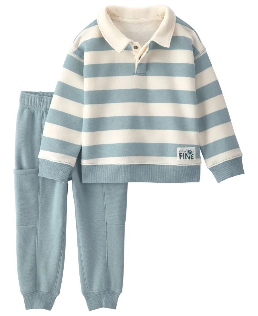 Комплект из свитшота и джоггеров с флисом, модель Striped Fleece Polo Sweatshirt and Jogger Pants Carter's, Blue/Cream