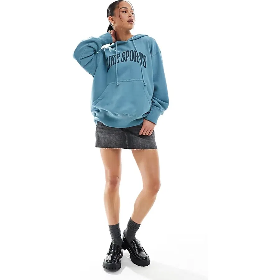 Женский свитшот-худи с капюшоном и карманами Nike Sportswear Phoenix Fleece Oversized Terry Hoodie, Светло-синий — фото 4