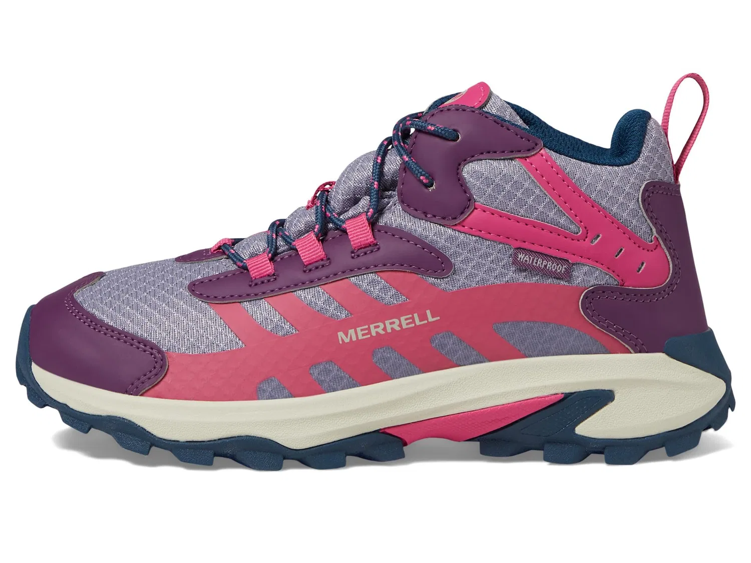 Детские водонепроницаемые ботинки для хайкинга с шнуровкой Moab Speed 2 Mid Waterproof Merrell, Berry Navy — фото 4