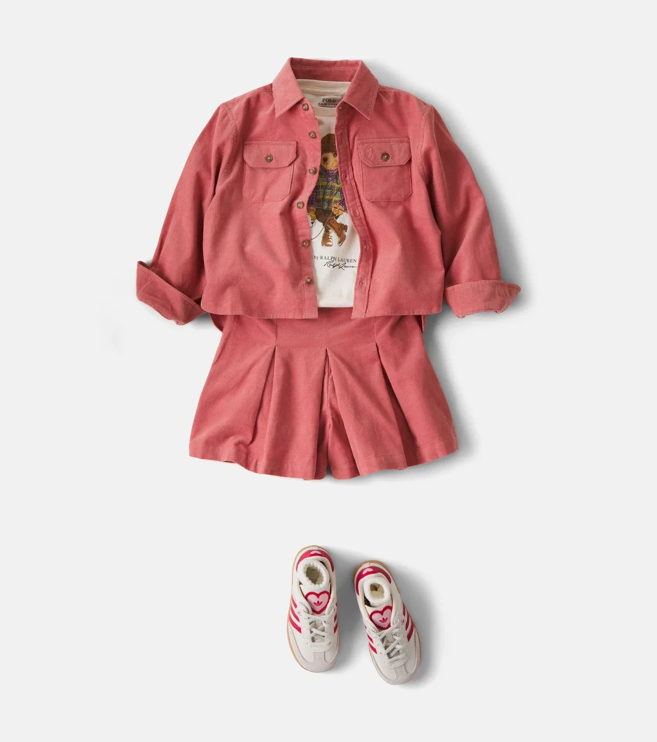 Комплект из рубашки и шорт из хлопка Polo Ralph Lauren Kids, розовый — фото 2