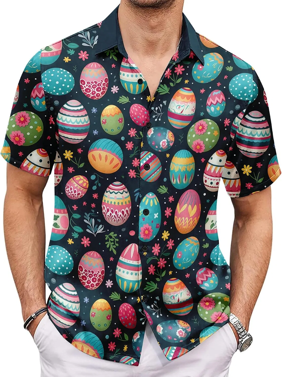 Мужская рубашка с принтом Easter Button Down Shirts, тёмно-синий