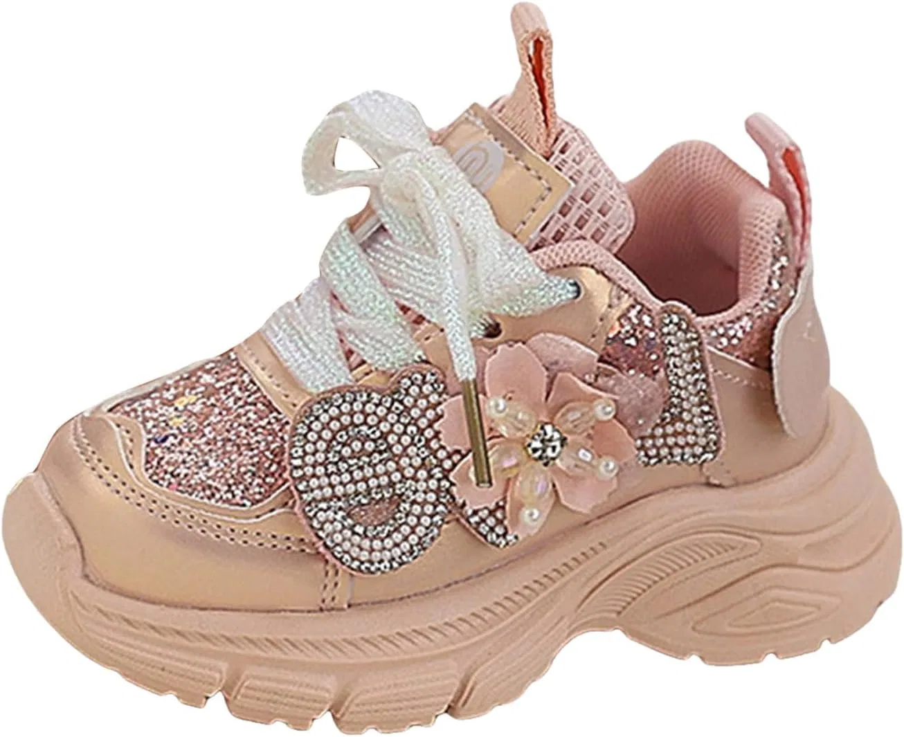 Детские кроссовки для девочек с блестящей сеткой и перфорацией, Pink