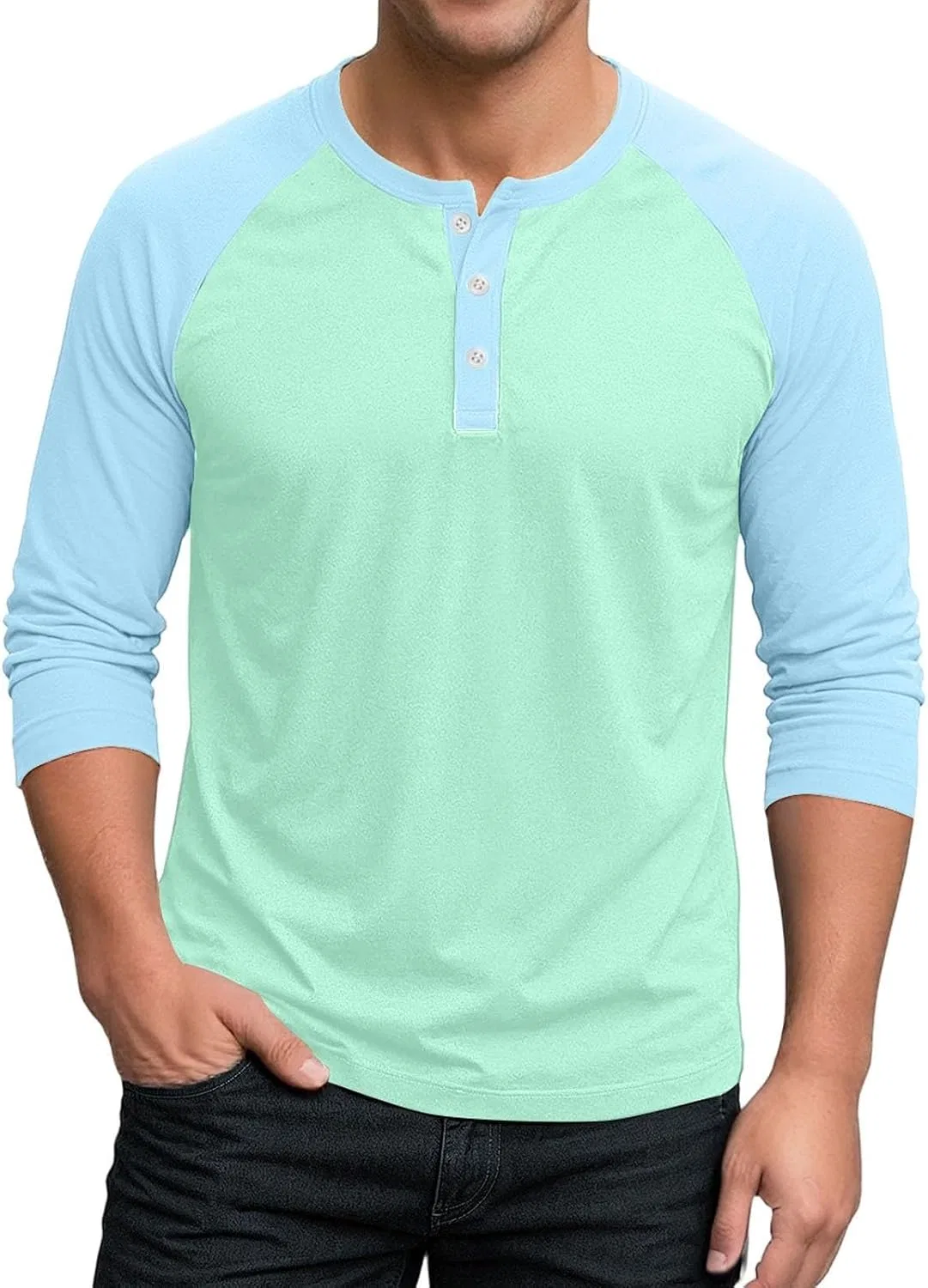 Мужская бейсбольная футболка с рукавом 3/4 Raglan, Mint Green