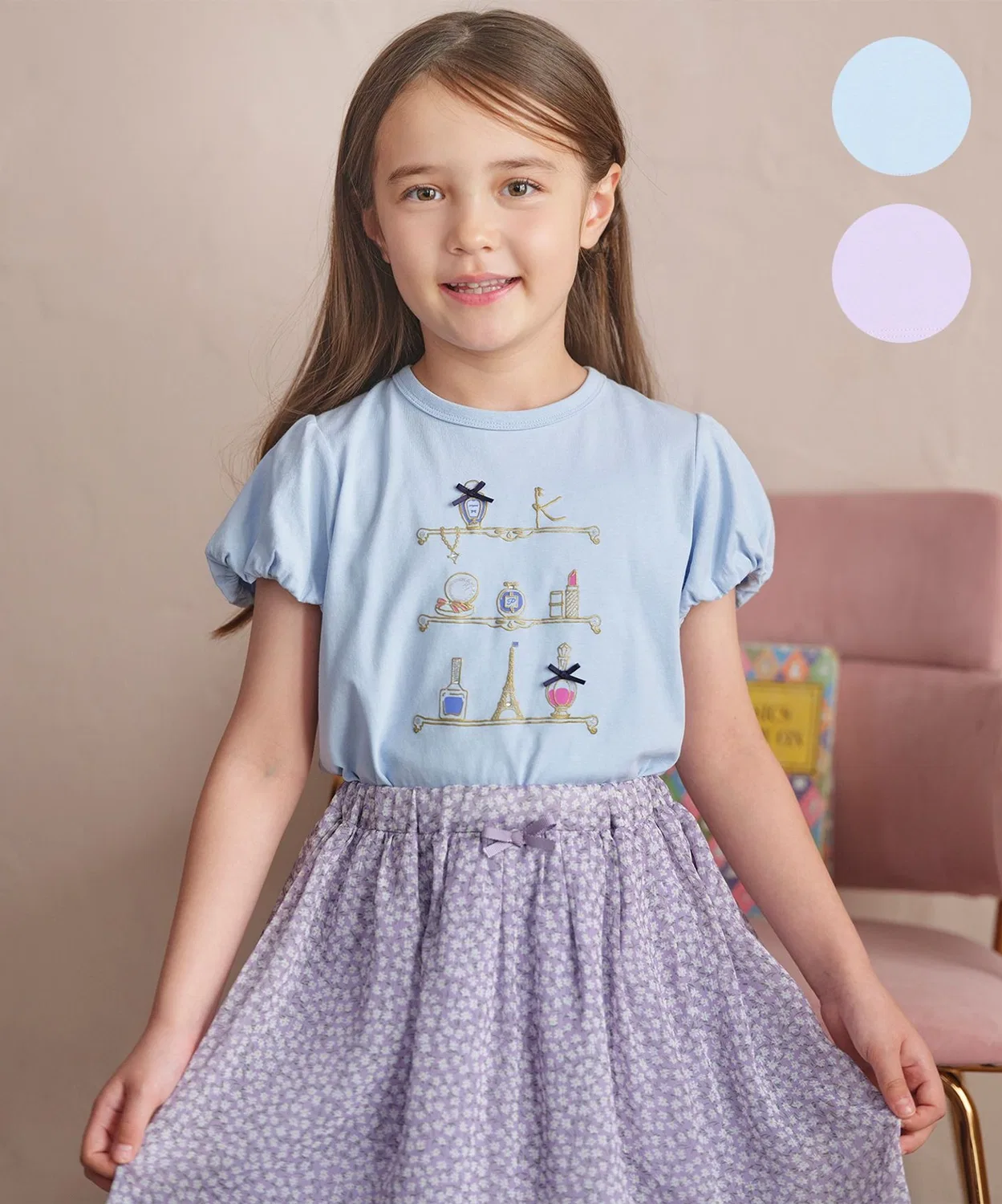 Детская футболка с пышными рукавами Kumikyoku KIDS, Saks Blue