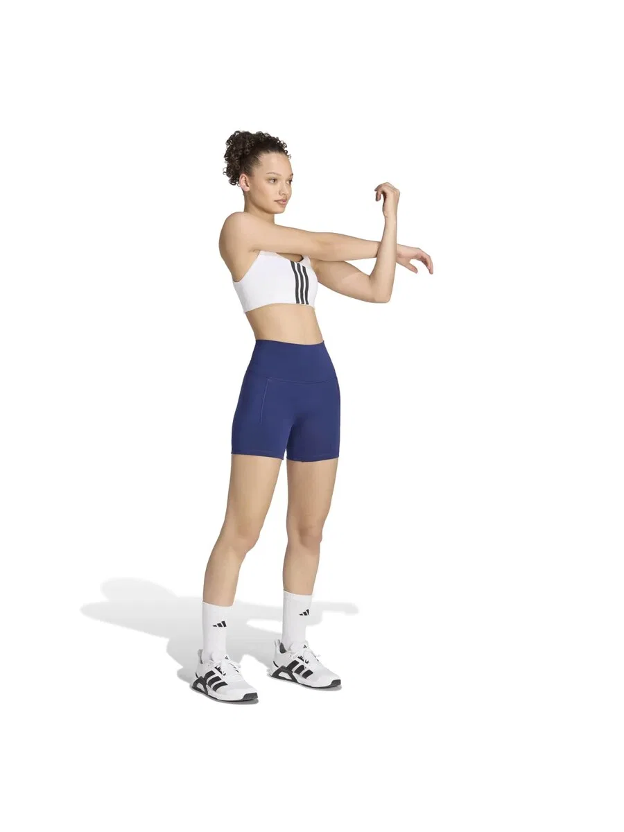 Спортивные узкие брюки ADIDAS PERFORMANCE '3-Stripes Studio All Me Booty Short' темно-синего цвета — фото 4