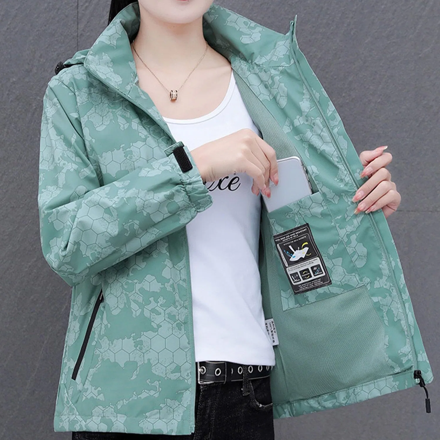 Женское пальто с принтом Fashion Casual Women Jacket, Verde — фото 2