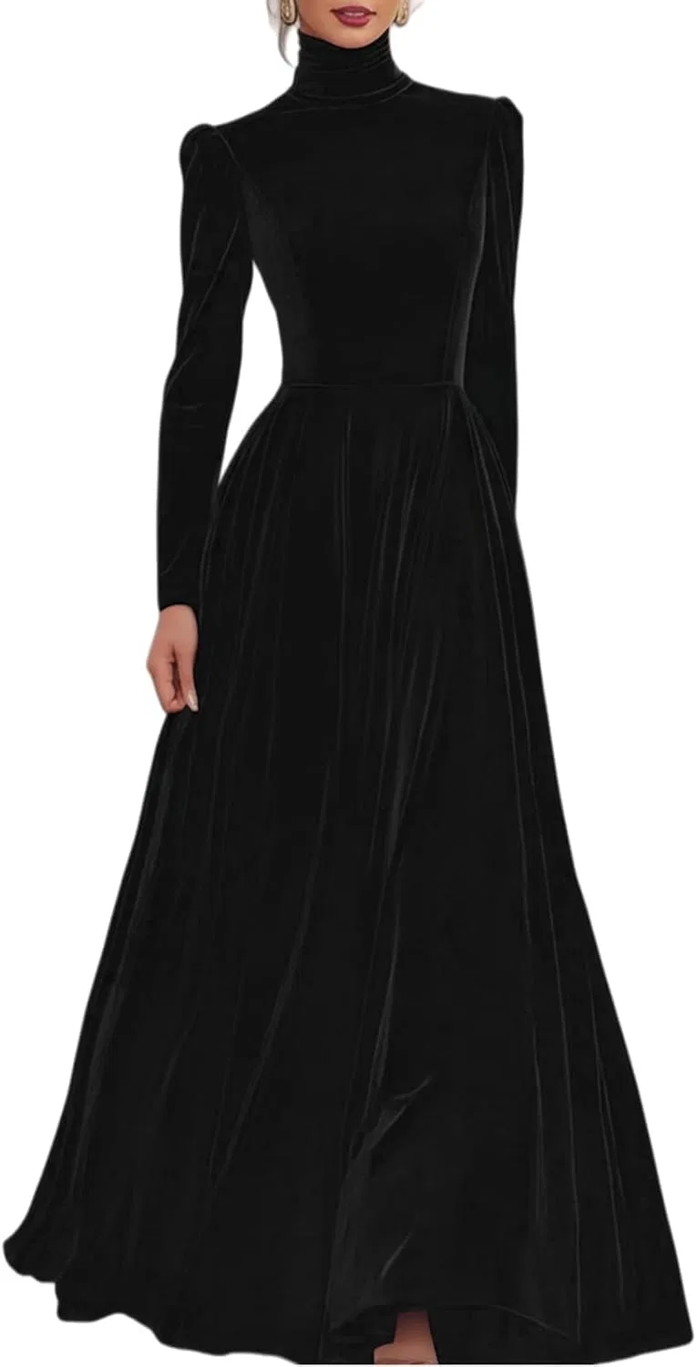 Женское платье макси с высоким воротником Velvet, Black