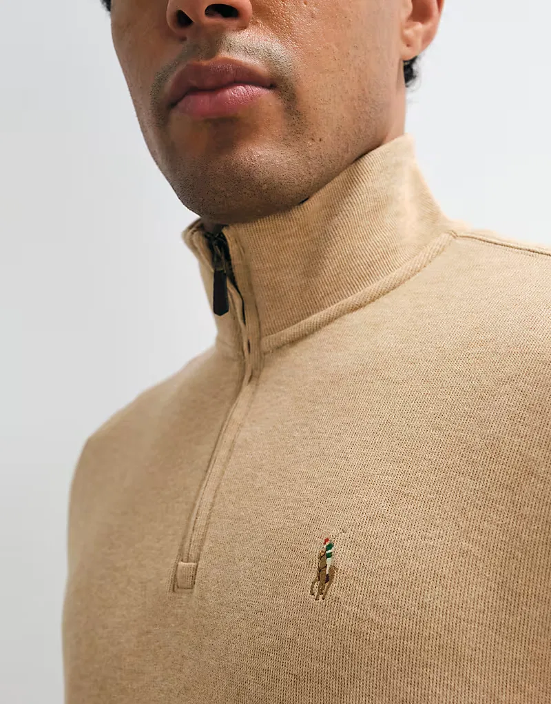 Джемпер Polo Ralph Lauren с логотипом Icon, в рубчик, на молнии, бежевый — фото 3