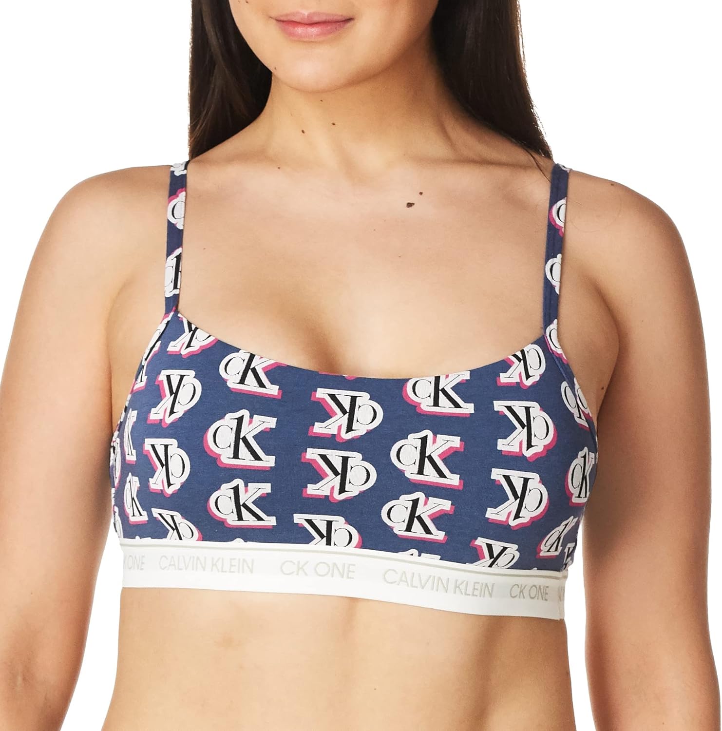 

Женский бюстгальтер-бралетт Calvin Klein CK One Cotton Unlined, Logo Step Print_Seashore Blue