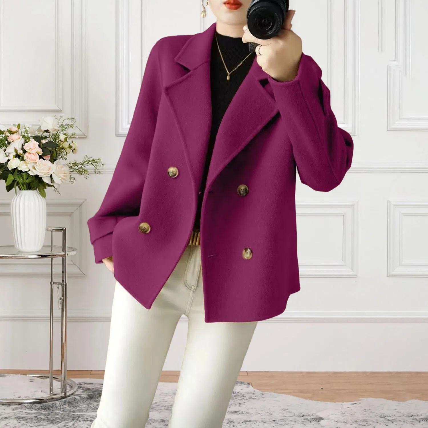Женское пальто с двубортной застежкой Belfast Fleece Peacoat, purple — фото 2
