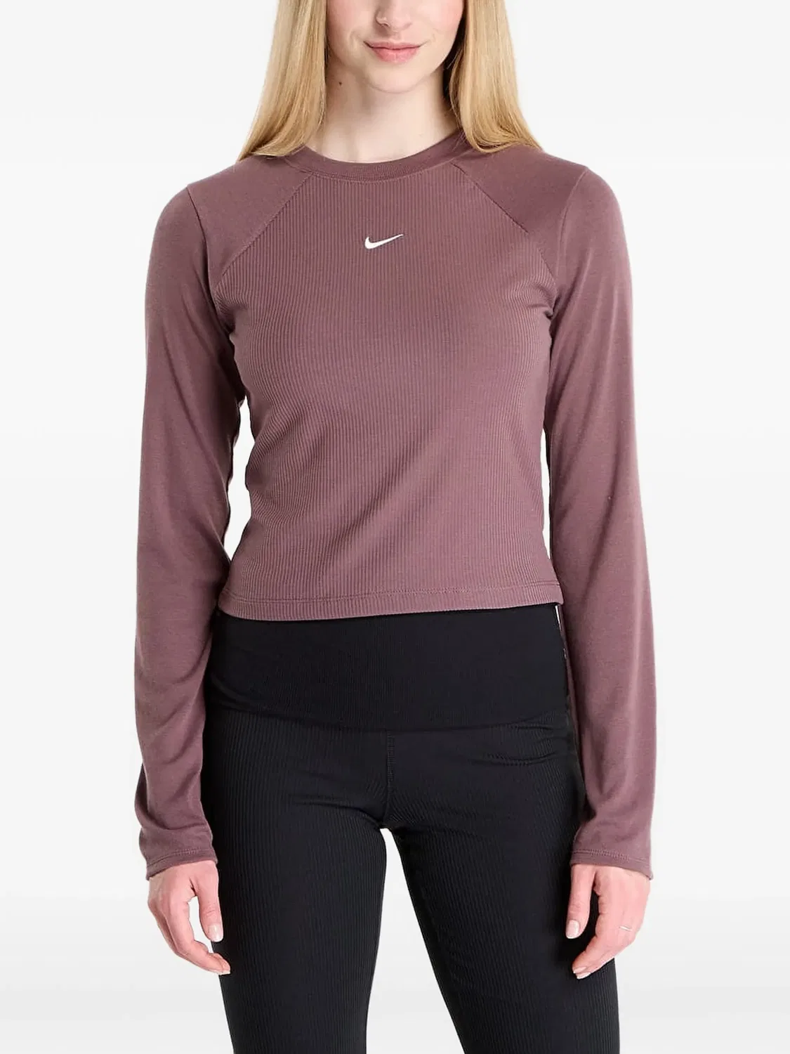 Топ в рубчик с длинным рукавом Nike, коричневый