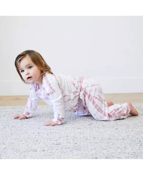 Детский комплект из футера с принтом Unisex rib loungewear set in tie dye - baby PaigeLauren, Rose Pink Tie Dye — фото 3