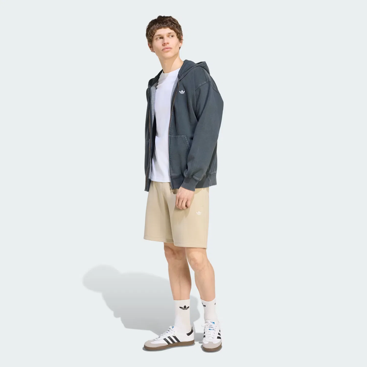 Мужская толстовка на молнии с капюшоном свободного кроя Trefoil Essentials Washed Adidas Originals, черный — фото 3