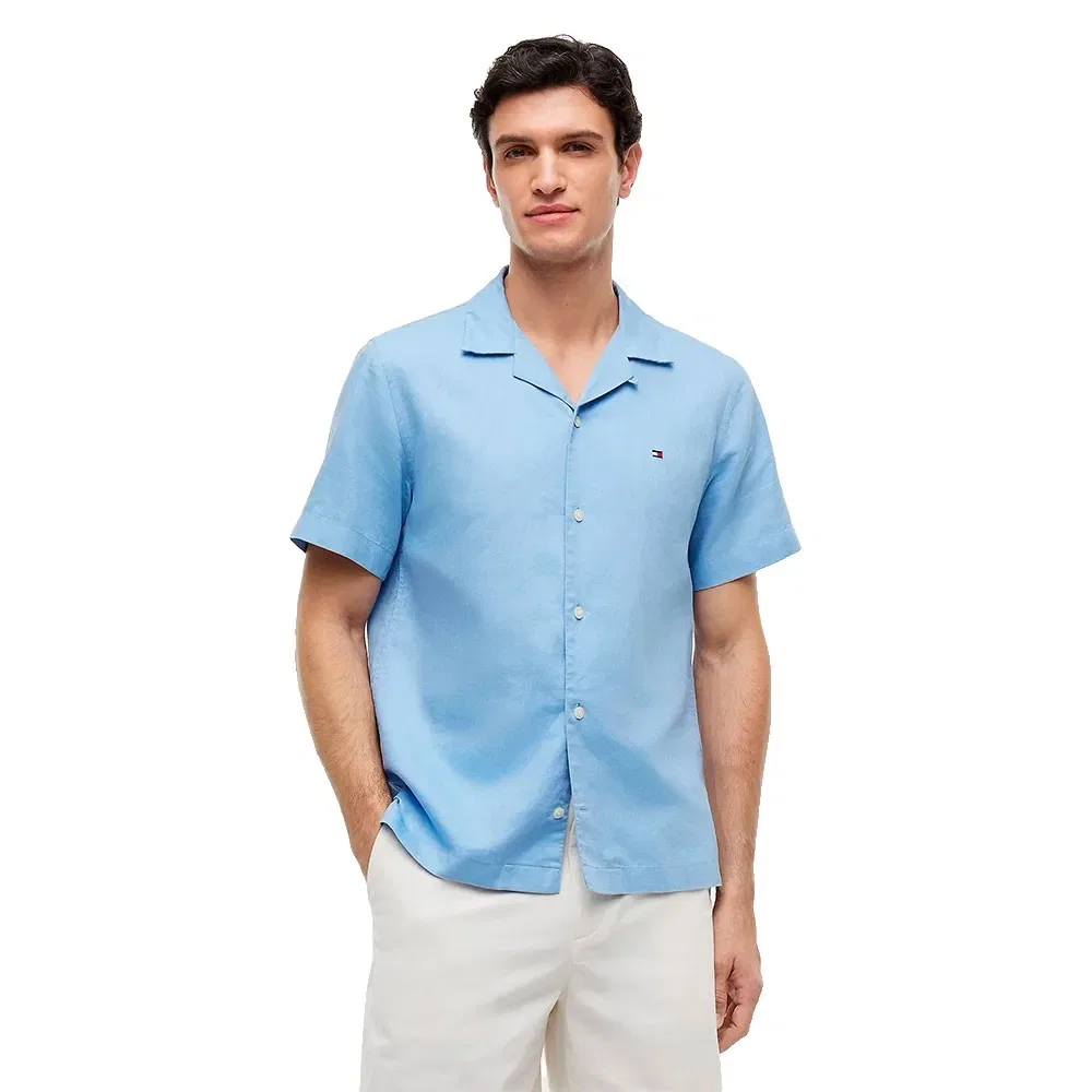 Мужская рубашка с коротким рукавом из льна Tommy hilfiger, Blue
