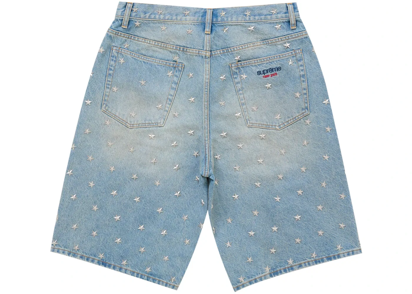 Мужские шорты с металлическими шипами Supreme Stars Studded Baggy Denim Short, Washed Indigo — фото 2
