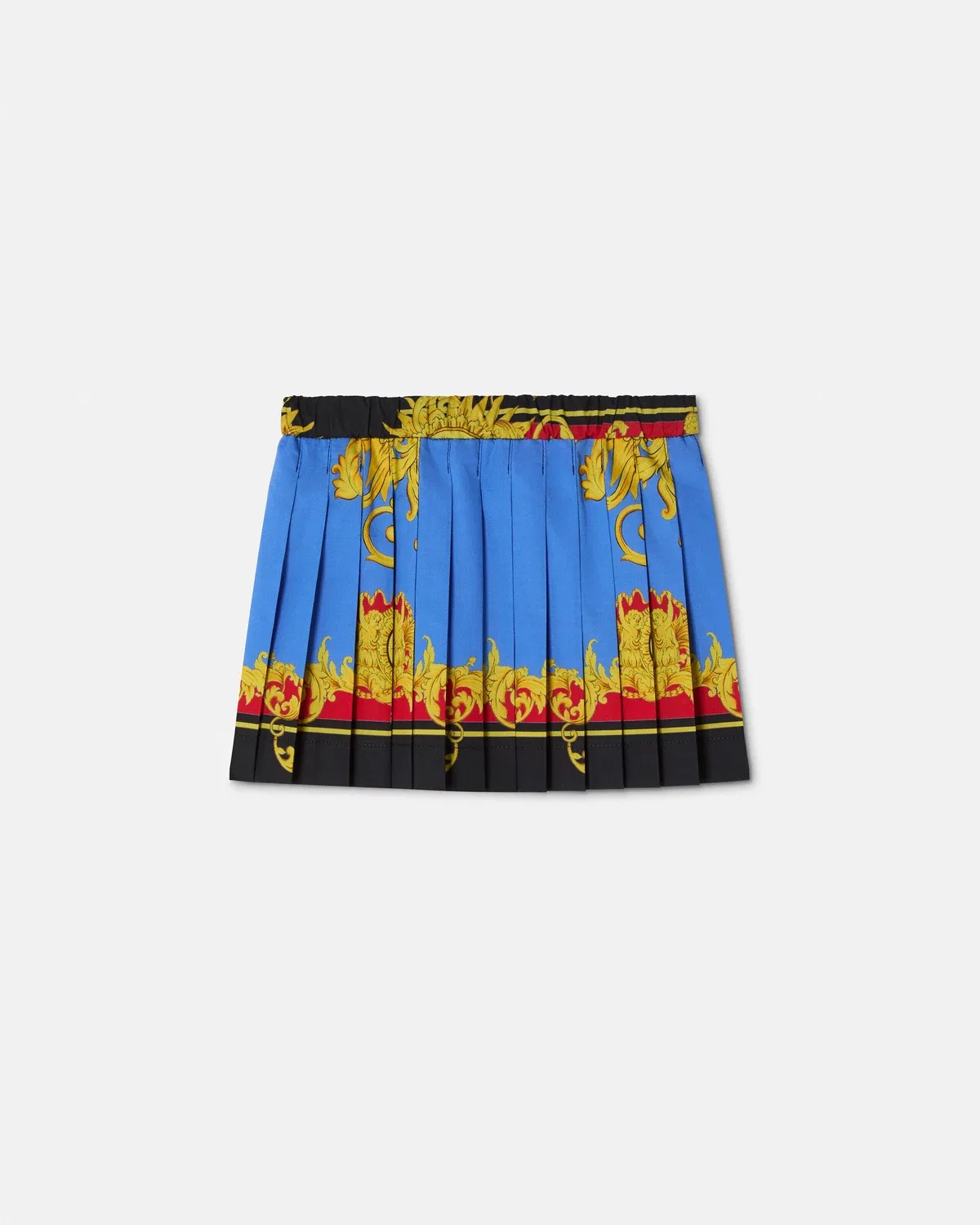 Плиссированная юбка из хлопкового поплина с принтом для малышей VERSACE, синий
