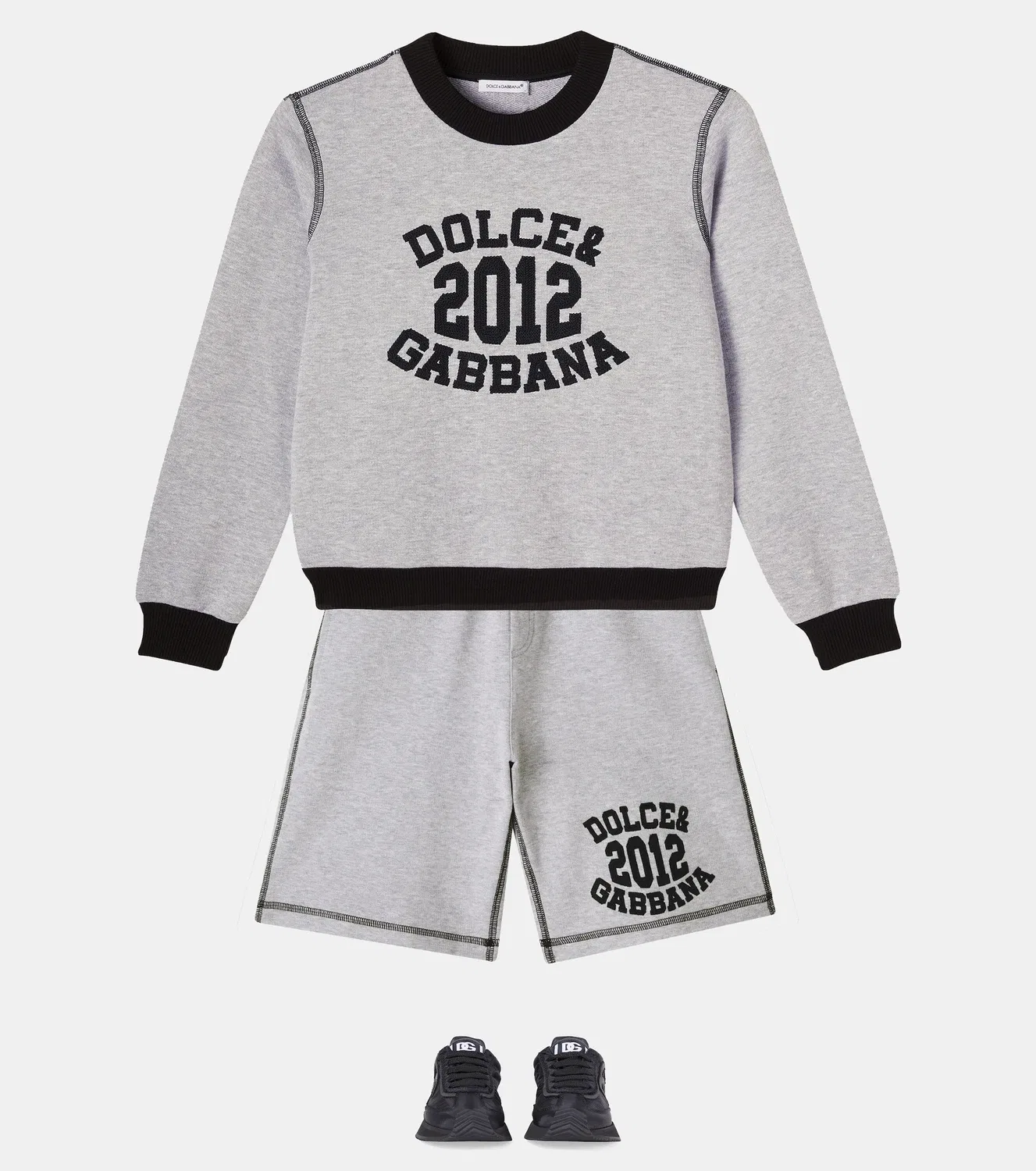Свитшот хлопковый с логотипом Dolce&Gabbana Kids, серый — фото 2