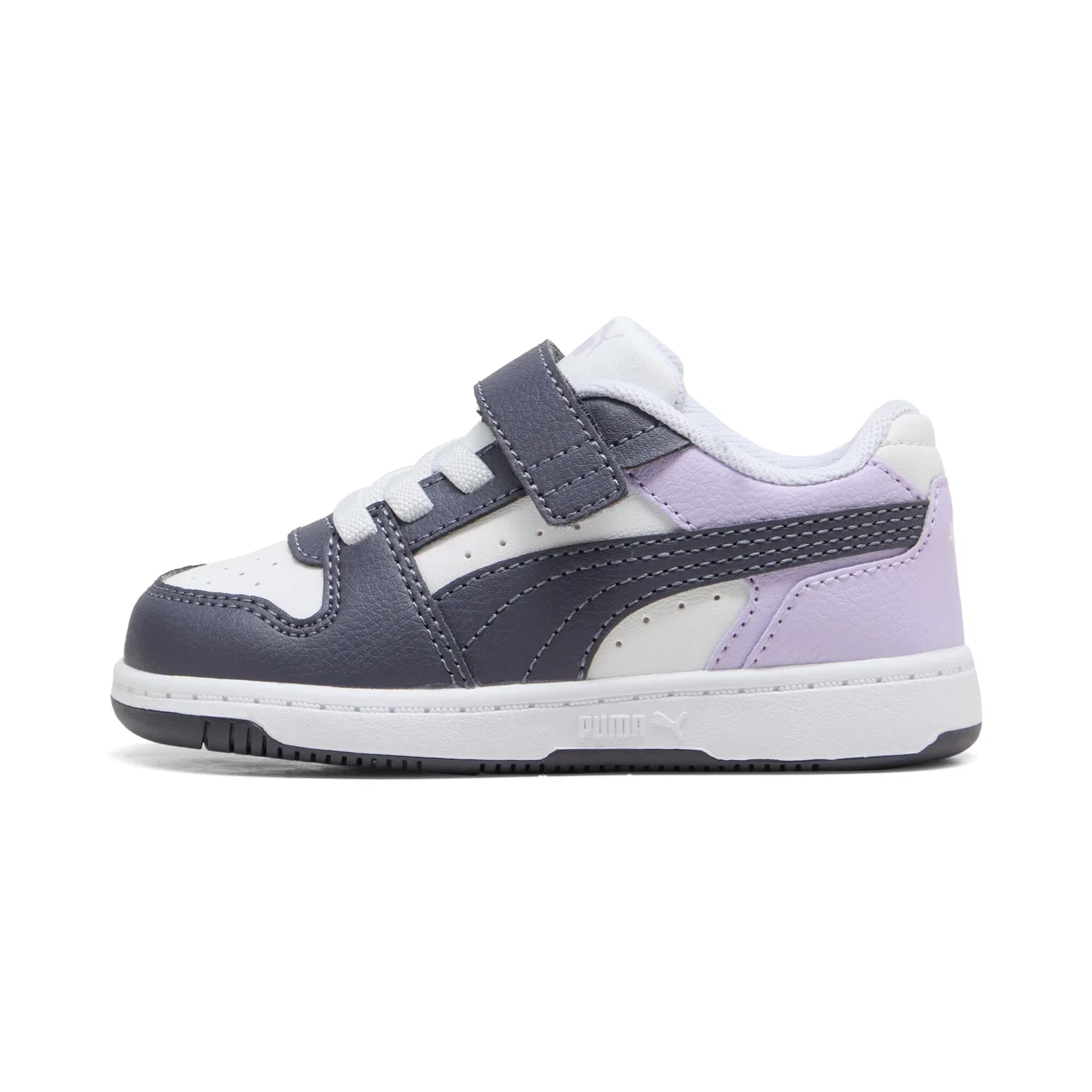 Детские кроссовки на липучке Rebound Slam Lo Ac Inf PUMA, White/Inky Depths/Light Lavender — фото 2