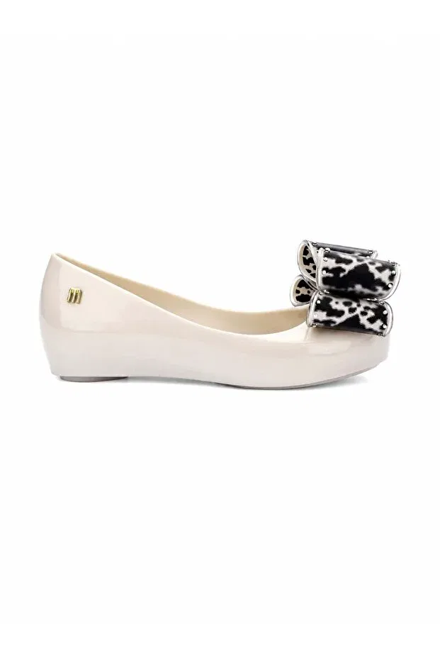 Детские балетки для девочек с бантом Mini Melissa, Beige - Black