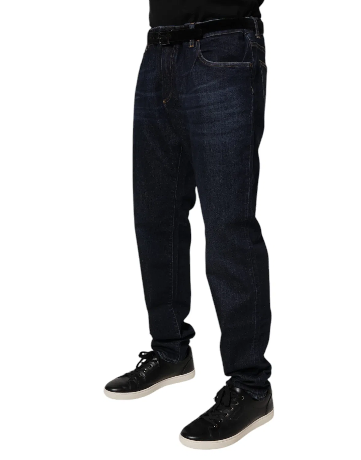 Мужские джинсы скинни с логотипом Dark Blue Cotton Stretch Skinny Denim Dolce & Gabbana, синий — фото 2