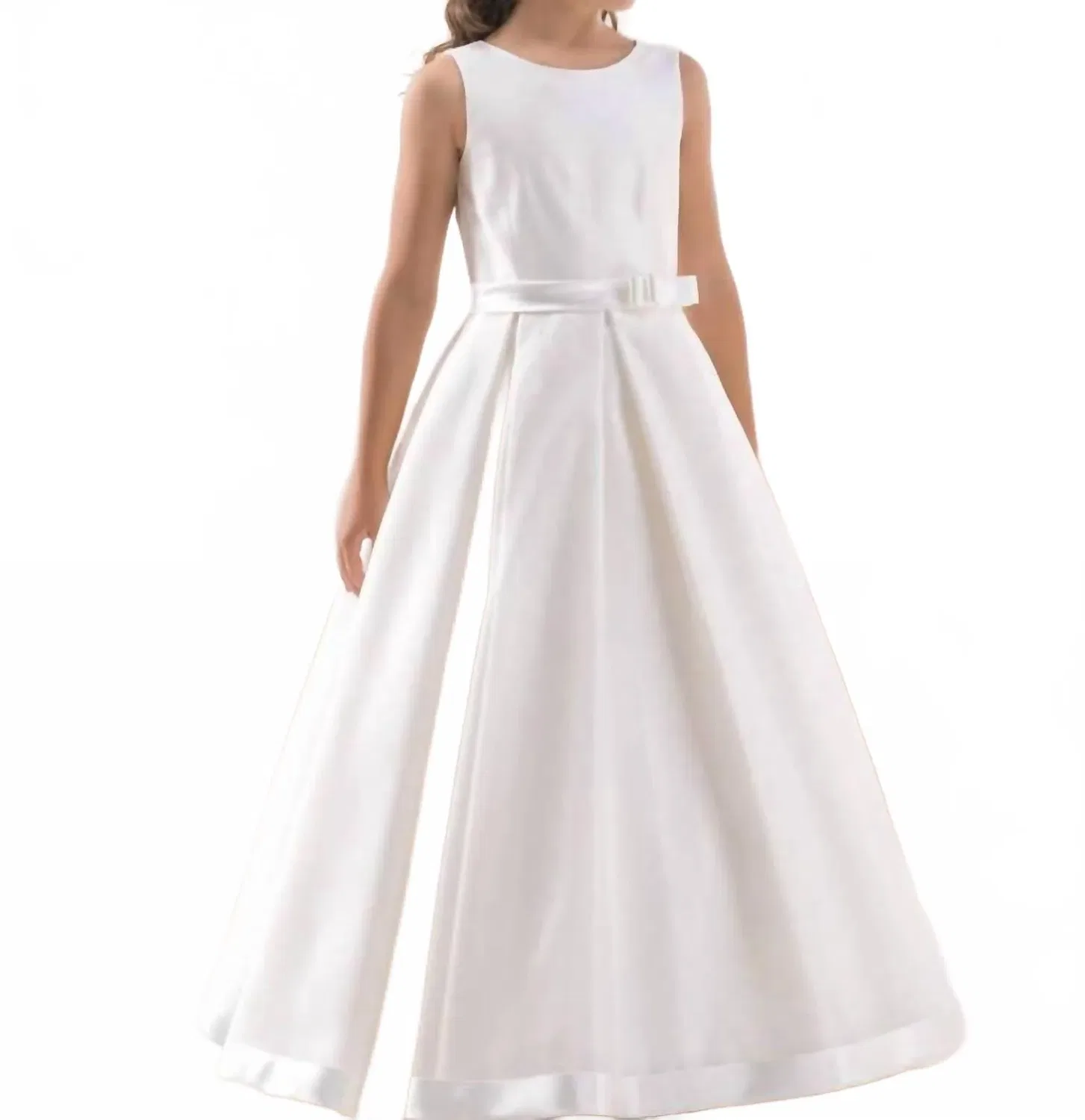 Детское платье для девочек с бантом на поясе Chic Satin Bow Waist Dress Bajabella, White