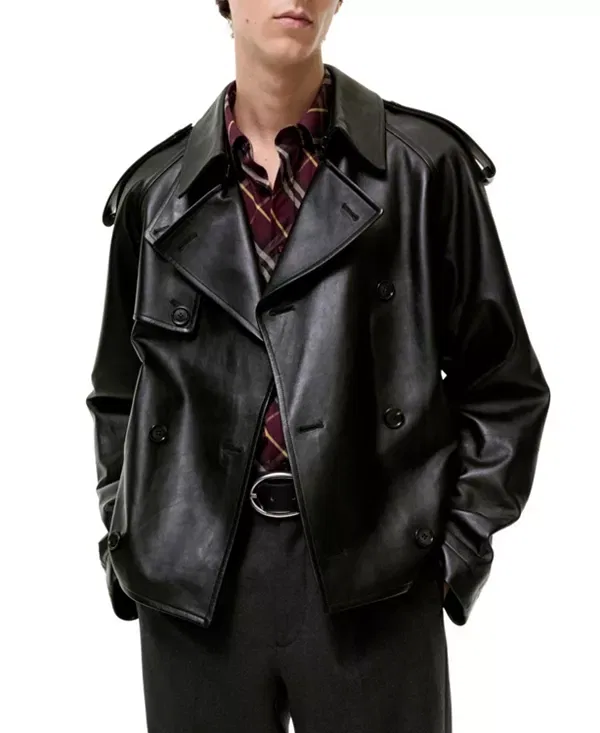 Мужское пальто-тренч из кожи с укороченным кроем Leadenham Burberry, черный