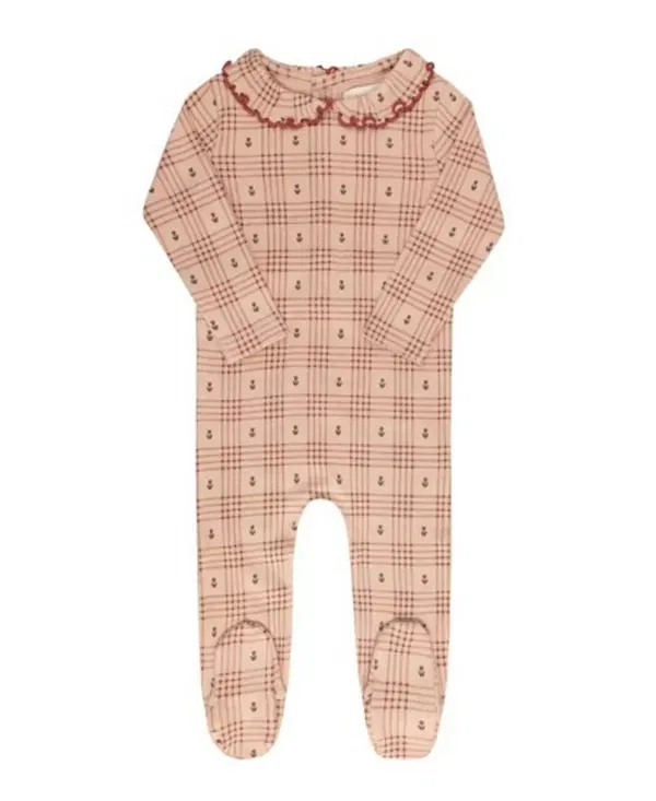Детский комплект из боди-комбинезона и шапочки с принтом Plaid Collection Ely'S & Co., розовый — фото 2