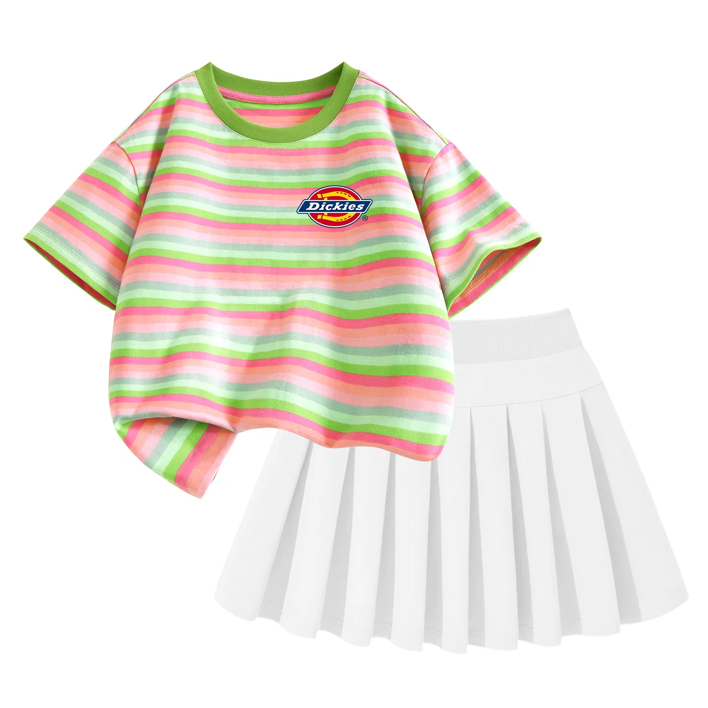 Детский комплект из футболки и юбки с принтом Sweetheart Green, Dickies, Standard K Sweetheart Green+Solid Color White