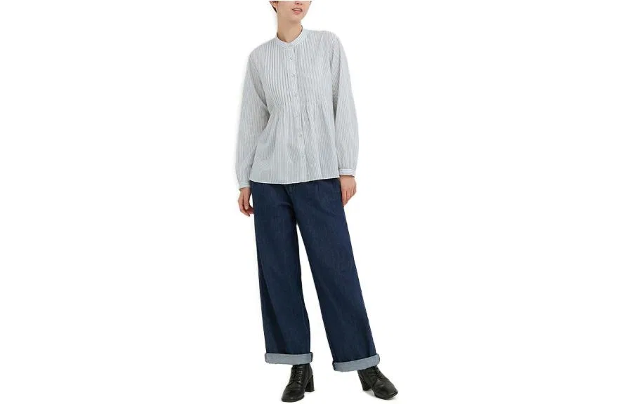 Рубашка женская с круглым вырезом, Pink Blue, UNIQLO
